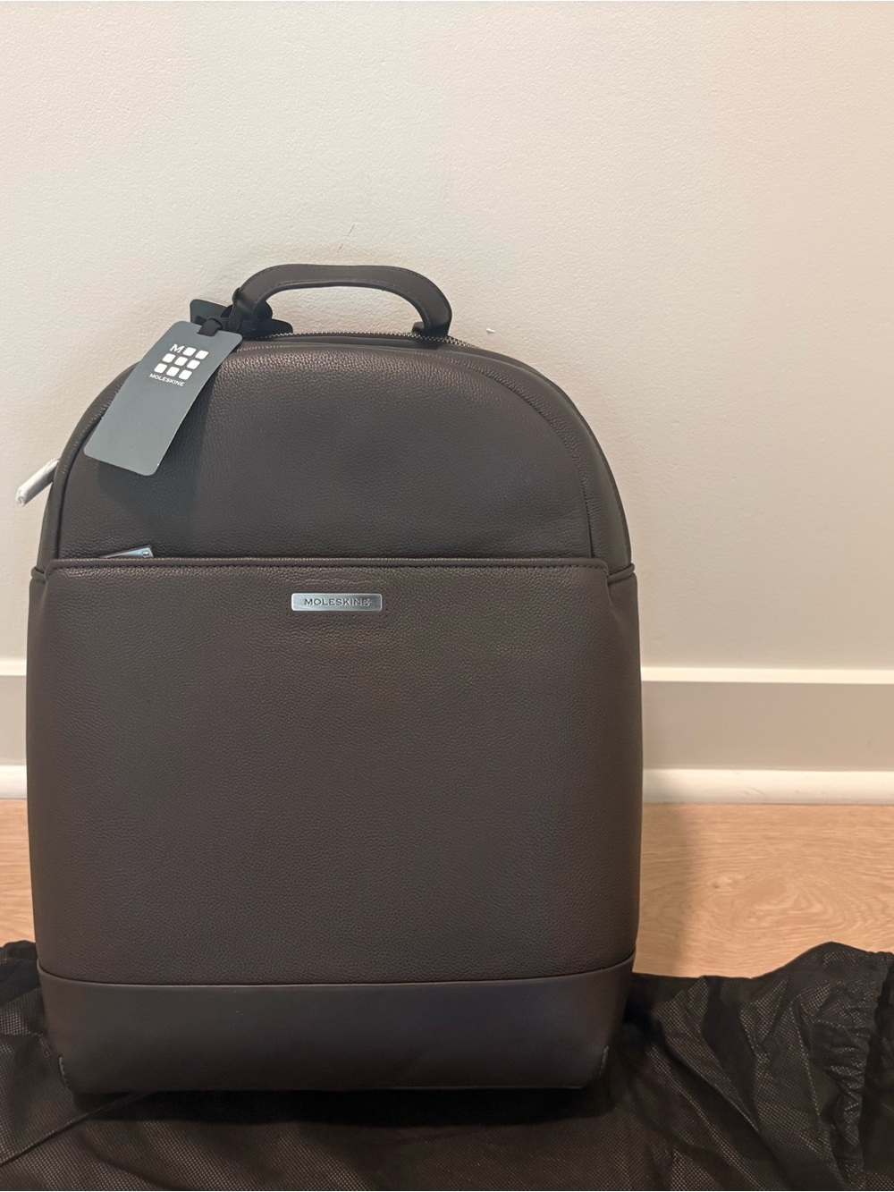 Moleskine Textured Brown Leather Backpack with Top Handle, NWT